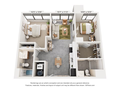 Floor plan for 2 beds, 2 baths, 914 sqft